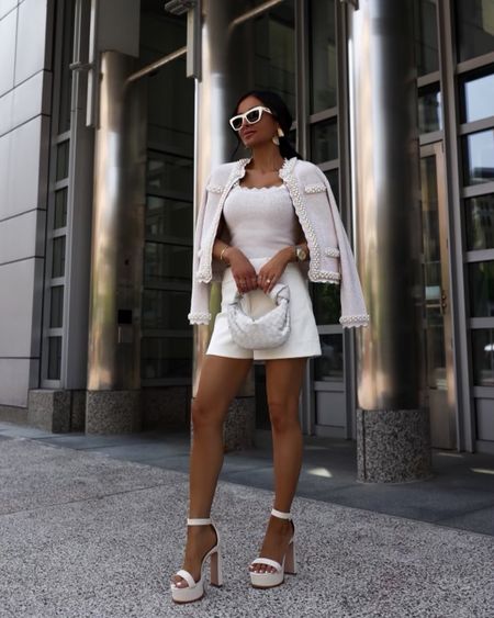 Summer outfit ideas
Saks white leather shorts wearing a 0
Saks crochet and pearl cardigan set wearing an XS
Schutz white heels run TTS on sale now!



#LTKsalealert #LTKstyletip #LTKshoecrush