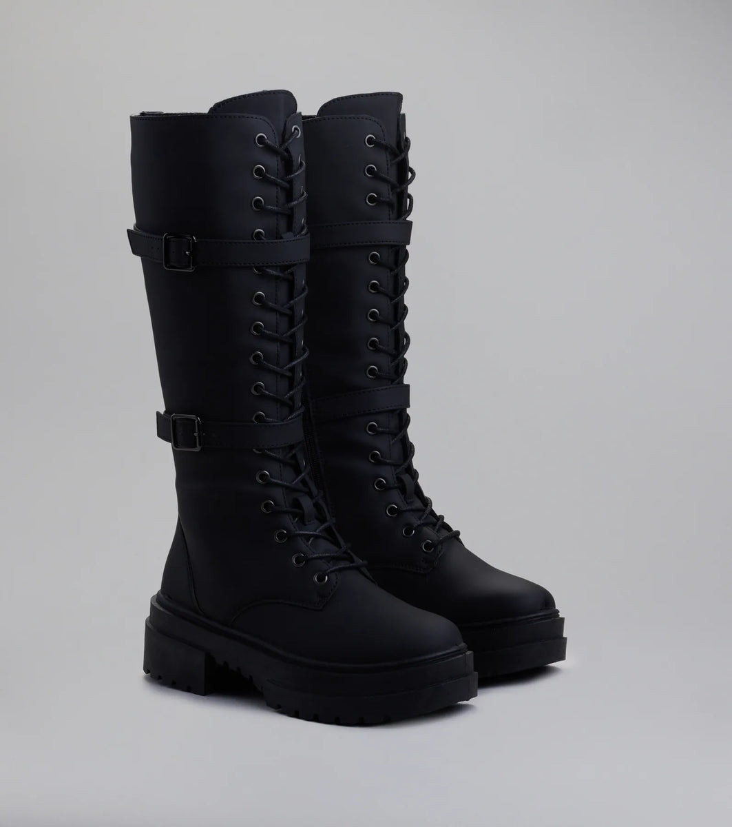 Serve and Slay Under The Knee Combat Boots | Windsor Stores