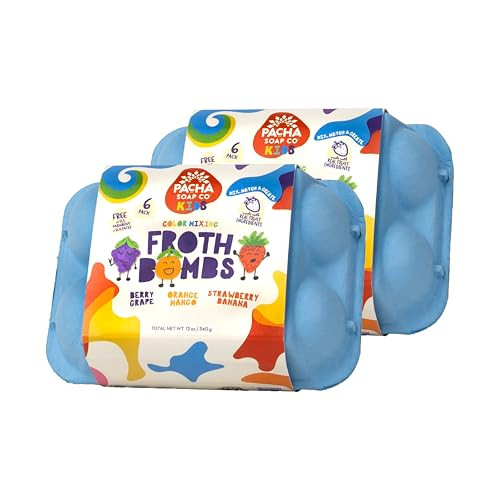 Pacha Soap Co. Kids Color Mixing Bath Bomb, 2-Pack - Safely Colors Bath Water, Kids Love Them, Plant-Based, Non-Toxic, No Animal Testing, Vitamin Rich, Endless Frothy Fun, Mix & Match | Amazon (US)