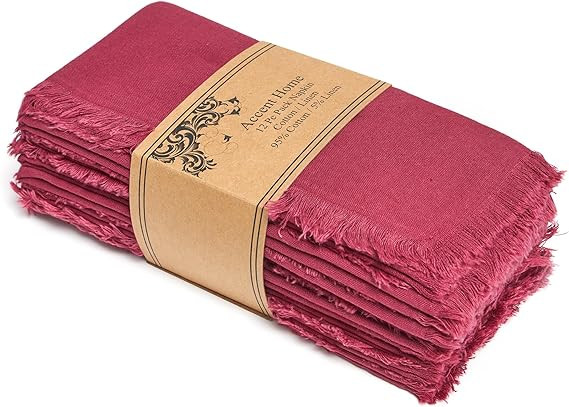 ACCENTHOME Burgundy Cotton Linen Napkin Set of 12 18x18 inch Dinner Napkins - Washable Soft Premi... | Amazon (US)