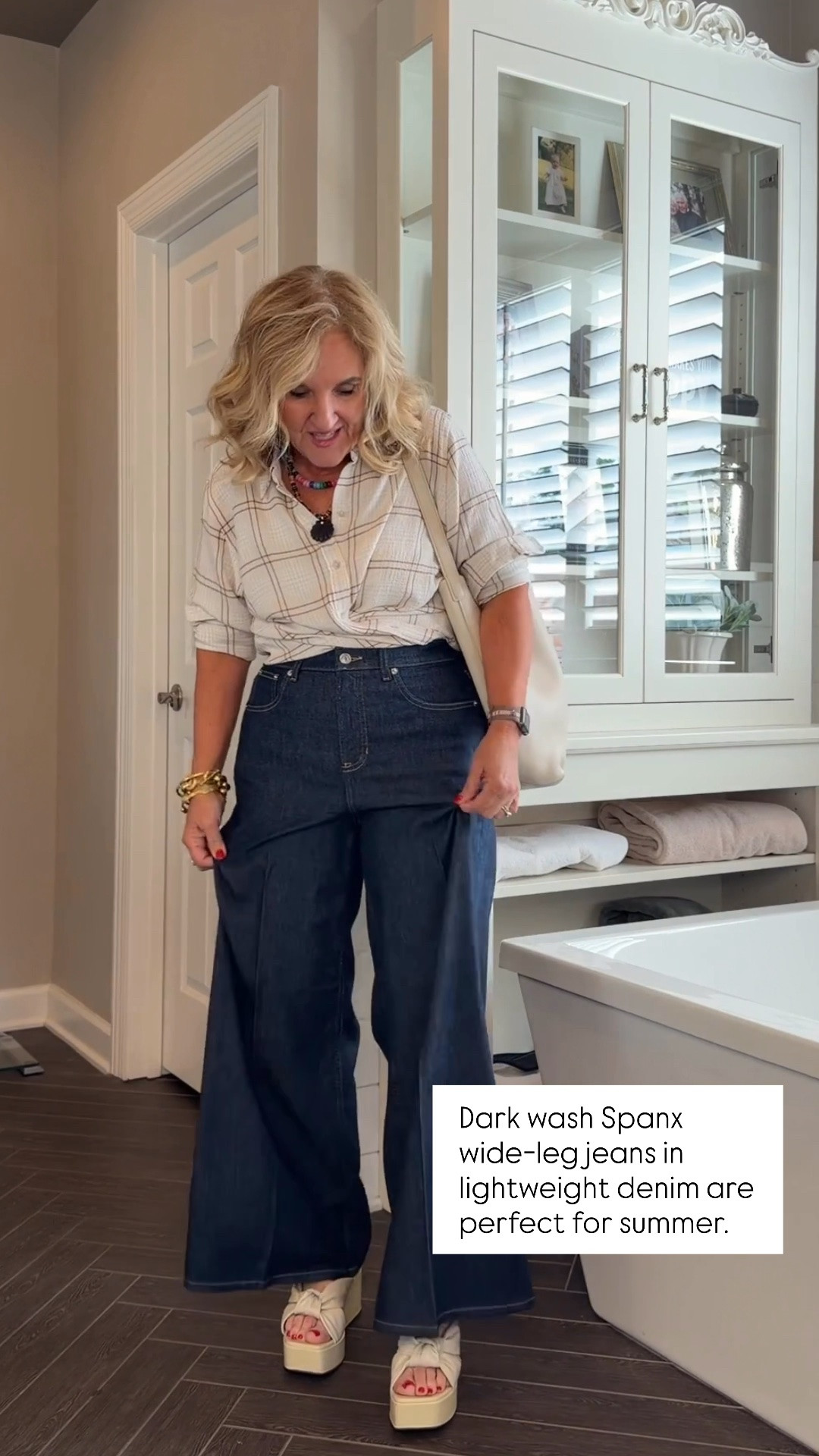 These Spanx wide-leg jeans are SO good in this dark wash! They’re lightweight denim, super flattering, and easy to dress up or keep casual, perfect for warmer weather or anyone who runs hot. I also have them in the light wash and love them!

💡 LTK MADE EASY
❤️ Heart = Support my posts!
🔖 Save = Get sale & restock alerts
📋 Lists = Keep favorites organized
📲 Share = Send lists and products to a friend. Hello, Christmas List!
💬 Comment = Ask me anything about what I’m wearing.:-)

#LTKootd #LTKOver40 #LTKSeasonal