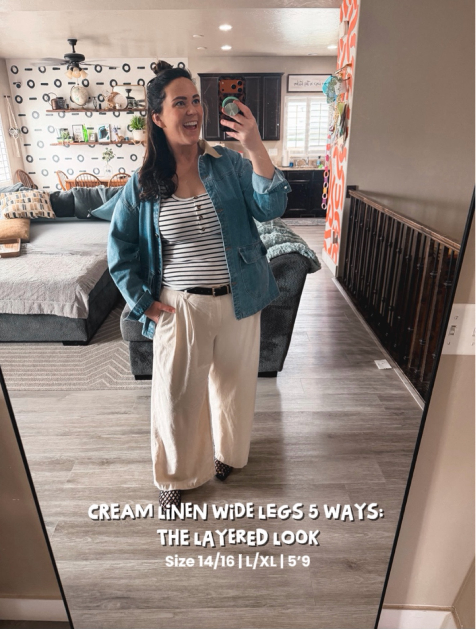 When it’s still a little chilly but you refuse to stop wearing linen for Spring time, the denim jacket is the move. Duh. As always 😂 

Tank XL
Jacket XL 
Pants 16 @American Eagle Outfitters 

Size 14/16 | L/XL | 5’9 | 38DD 

denim jacket outfit, layered spring look, wide leg pants outfit, linen pants work outfit, casual chic spring, striped top outfit, transitional weather outfit

#LTKTall #LTKMidsize #LTKWorkwear