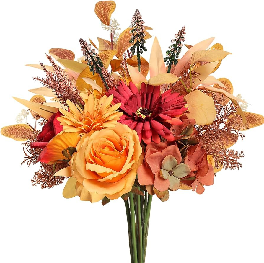 Artificial Fall Flowers Bouquet for Decoration, Fall Fake Silk Flower Arrangements Faux Autumn Fl... | Amazon (US)