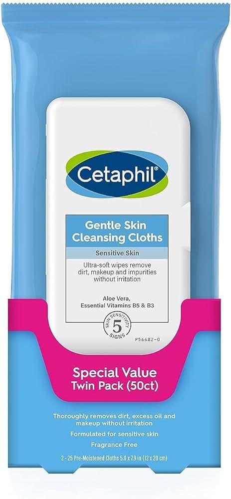 Cetaphil Face and Body Wipes, Gentle Skin Cleansing Cloths, 50 Count, Twin Pack, for Dry, Sensiti... | Amazon (US)
