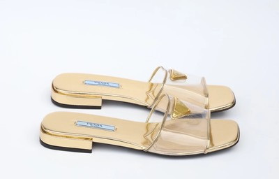 Prada Ciabatte Mule Flats Slide Sandal Size 37-US 7 in Clear Gold Leather | eBay US