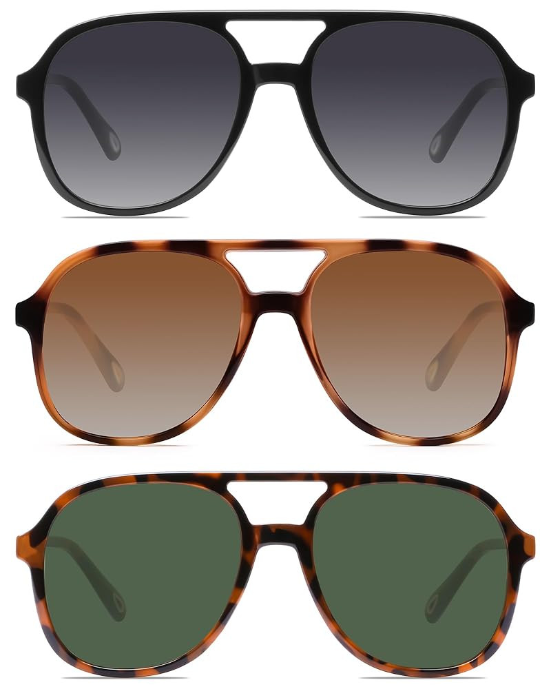 YDAOWKN Retro Square Aviator Sunglasses for Womens Mens Vintage 70s Double Bridge Sun Glasses | Amazon (US)