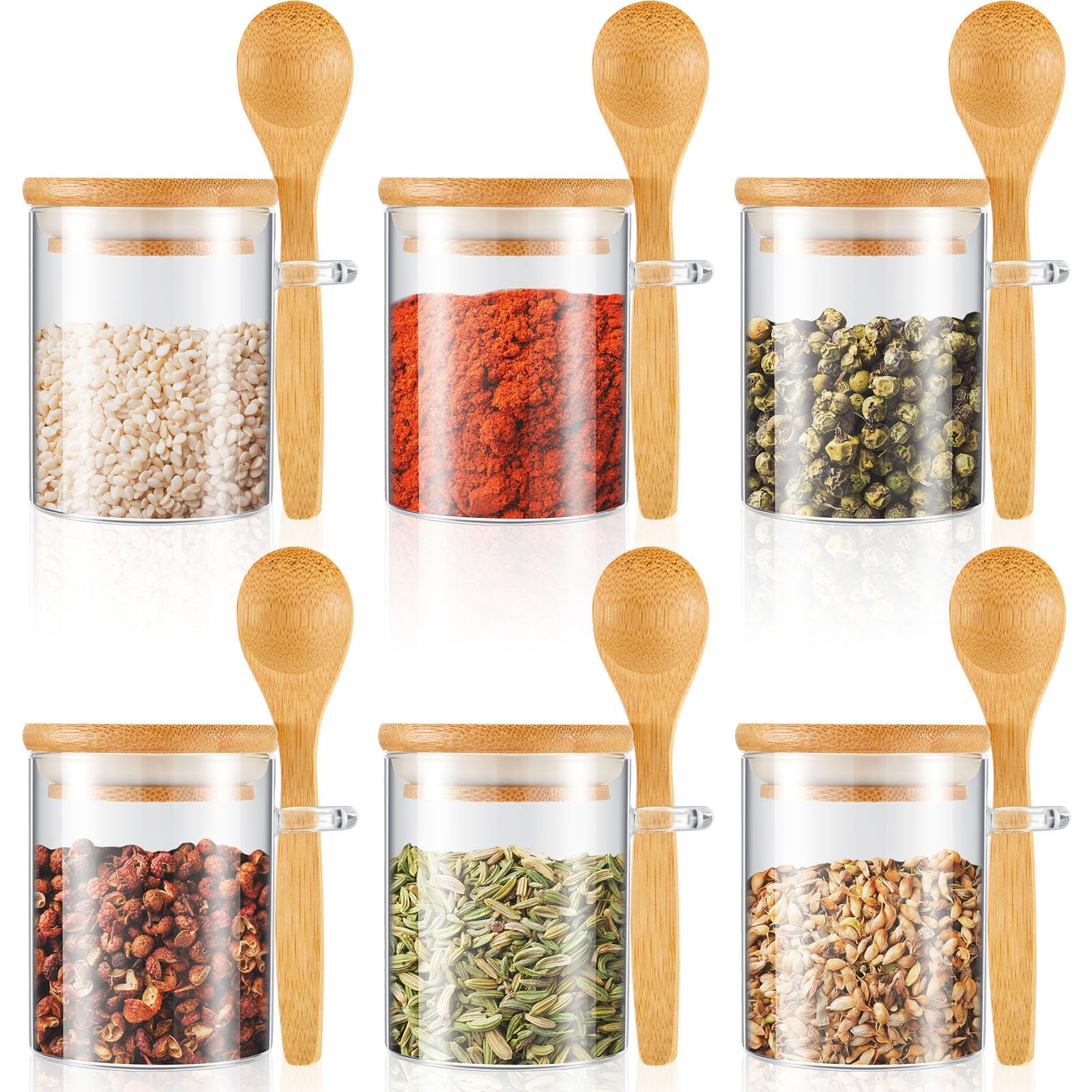 Tessco for you 6 Pack Sugar Jar Glass Container with Spoon Clear Glass Jars with Bamboo Lid and S... | Amazon (US)