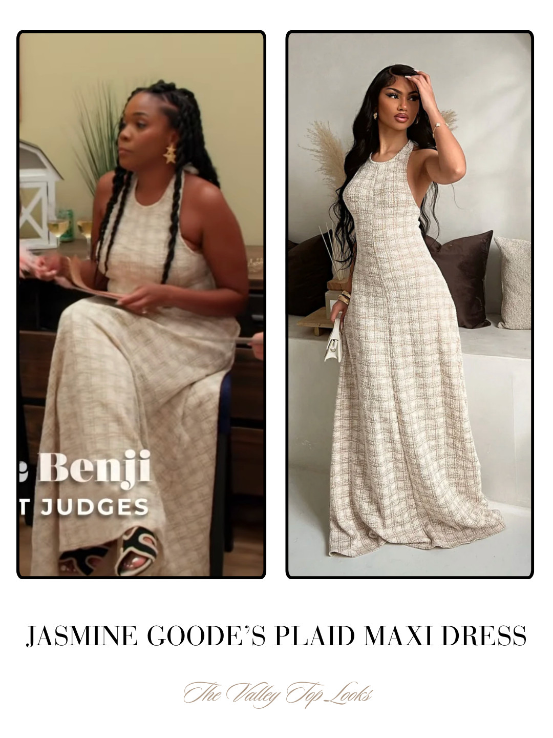 Jasmine Goode's Plaid Halter Maxi Dress is from FashionNova / Shop Similar 

 