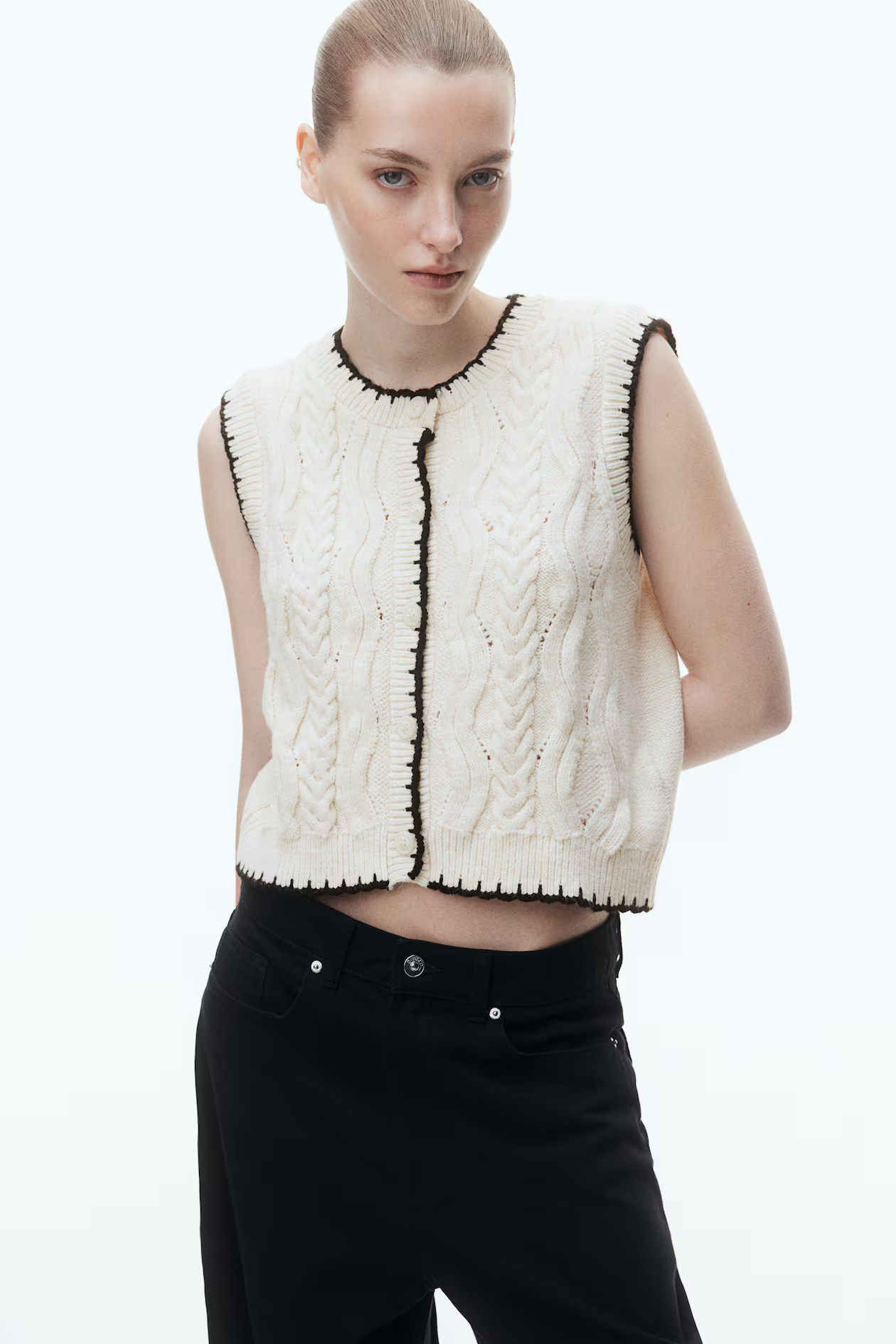 Button-Front Cable-Knit Sweater Vest | H&M (US + CA)