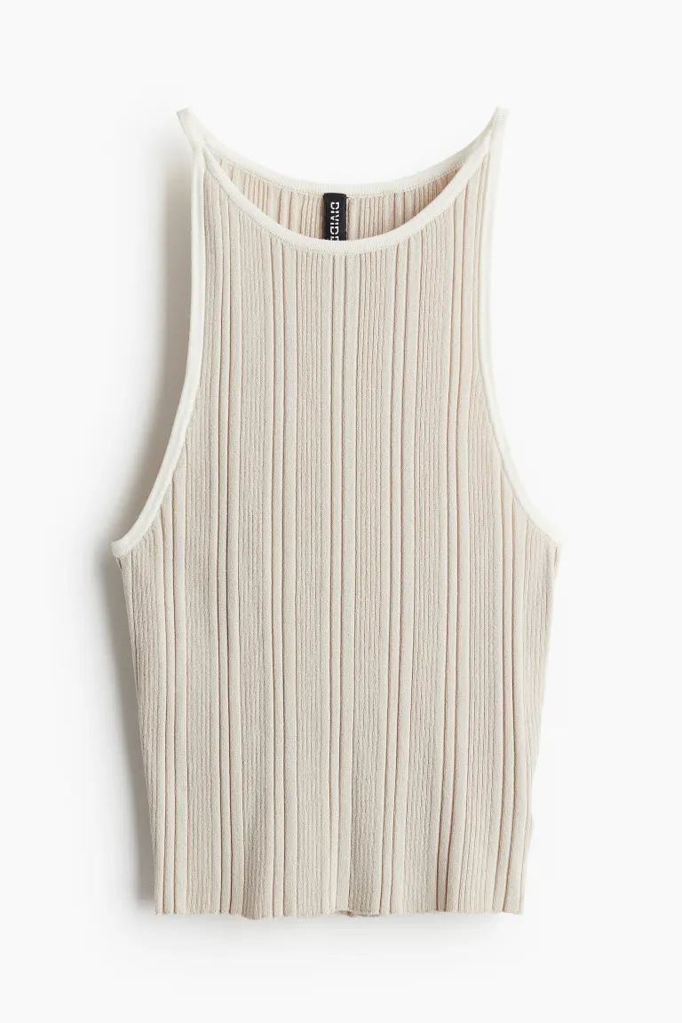 Rib-knit Tank Top - Round Neck - Sleeveless - Beige - Ladies | H&M US | H&M (US + CA)