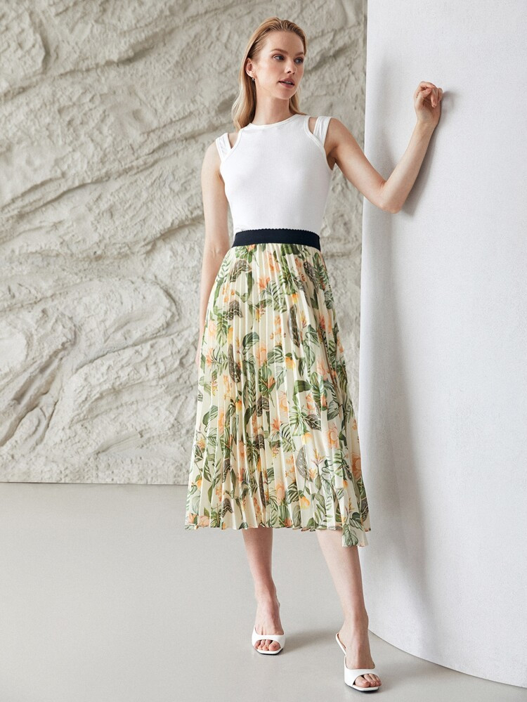 MOTF PREMIUM PRINTED PLEATED SKIRT | SHEIN