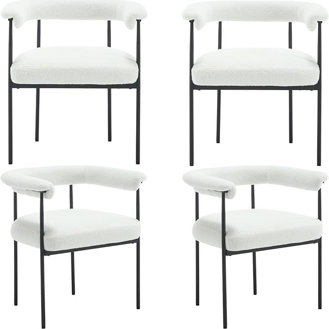 Modern Dining Chairs Set of 4, Upholstered Sherpa Side Chair Armchair with Barrel Backrest Black ... | Amazon (US)