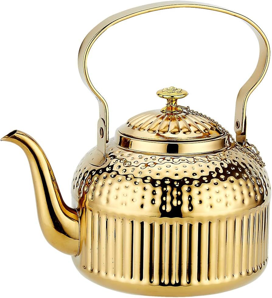 SANQIAHOME Antique 1.5L (50Oz) Stainless Steel Teapot with Infuser Gold | Amazon (US)