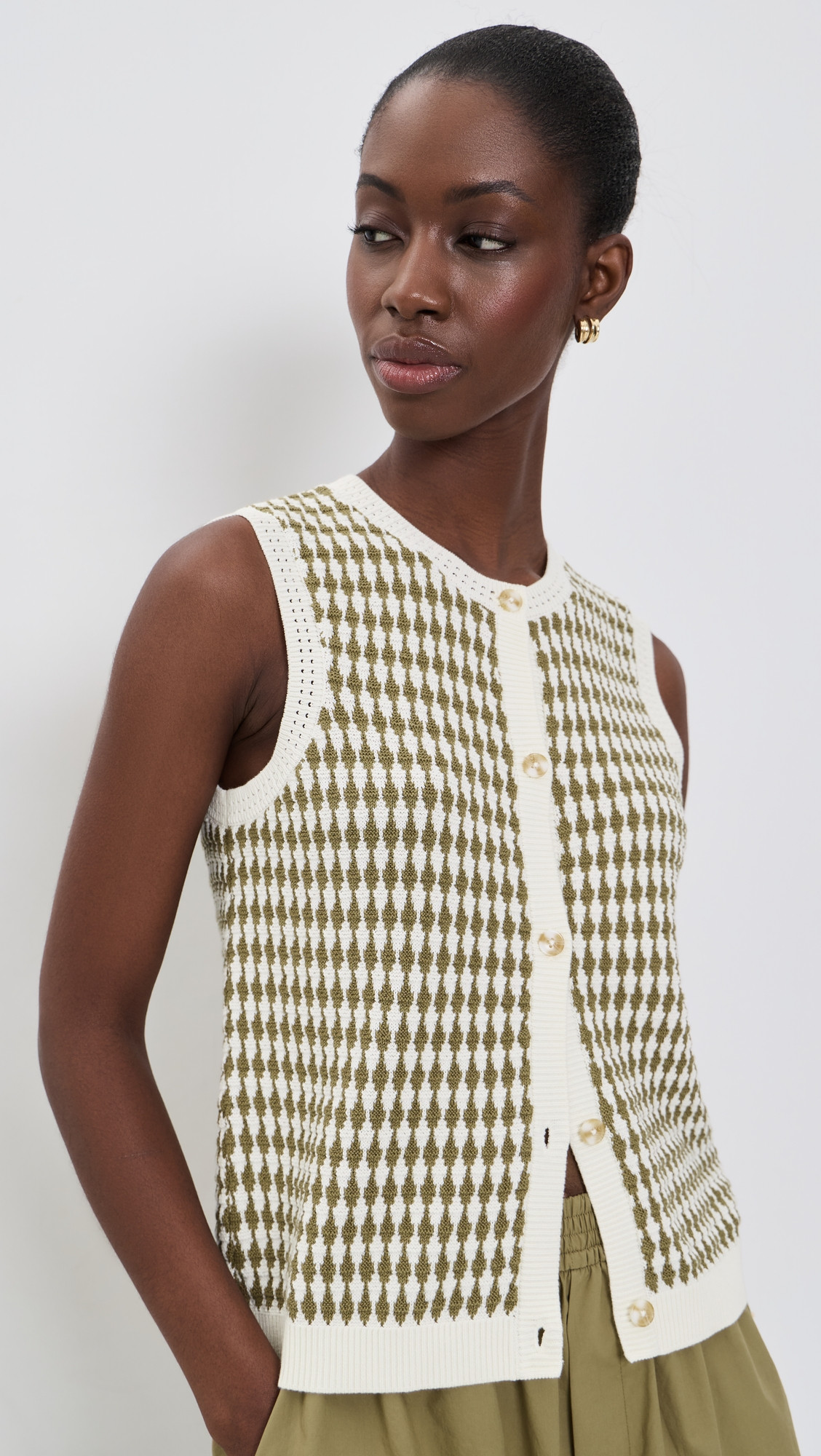Varley Aura Knit Top Egret/Golden Olive XXS | Shopbop