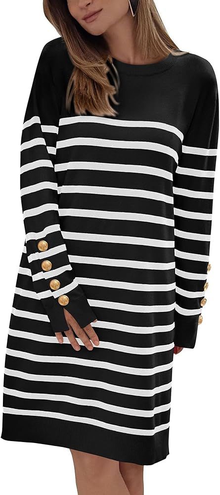 PRETTYGARDEN Womens 2024 Fall Sweater Dress Crewneck Long Sleeve Pullover Sweaters Casual Cute Lo... | Amazon (US)