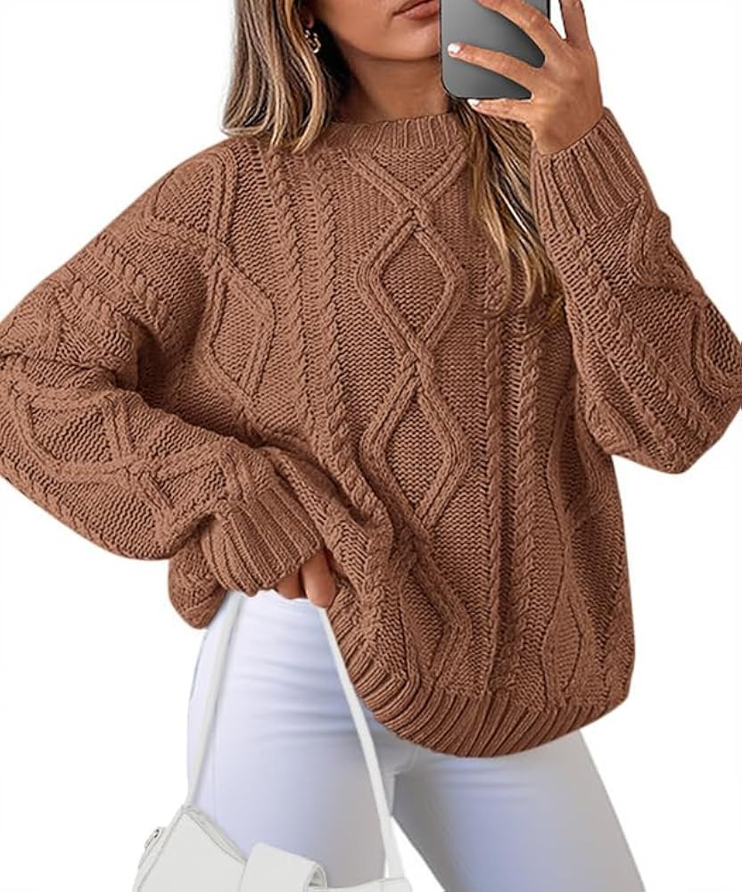 BTFBM Casual Women Long Sleeve Sweater 2025 Fall Ribbed Knit Pullover Loose Crewneck Cable Sweate... | Amazon (US)
