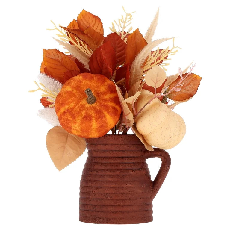 Pumpkins and Foliage Artificial Arrangement in Milk Jar, Multicolor, 13", Fall by Way To Celebrat... | Walmart (US)
