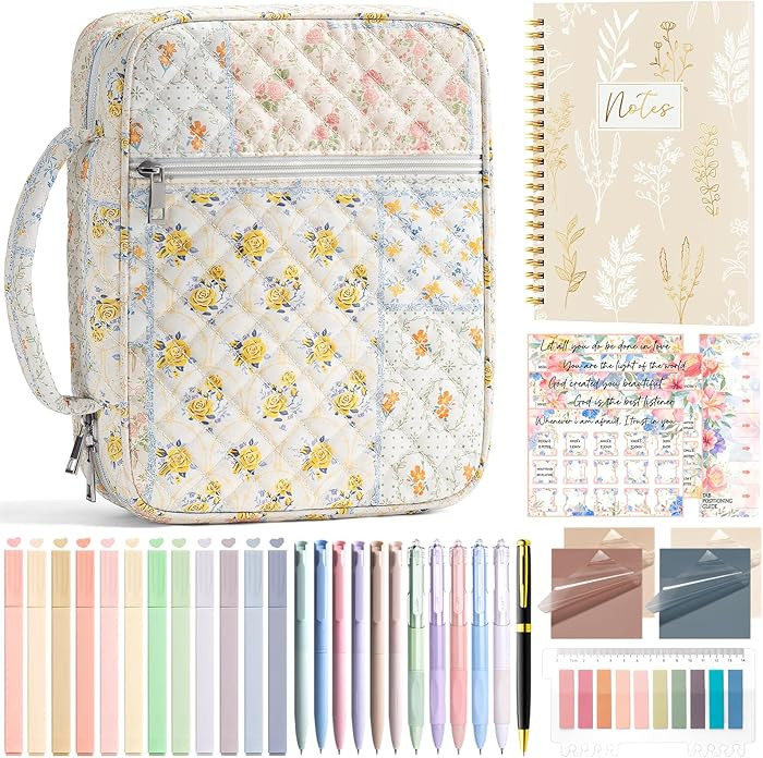 Bible Cover Case for Women Large Bible Bag, Bible Study Supplies Journaling Kit Quilted Church Ba... | Amazon (US)