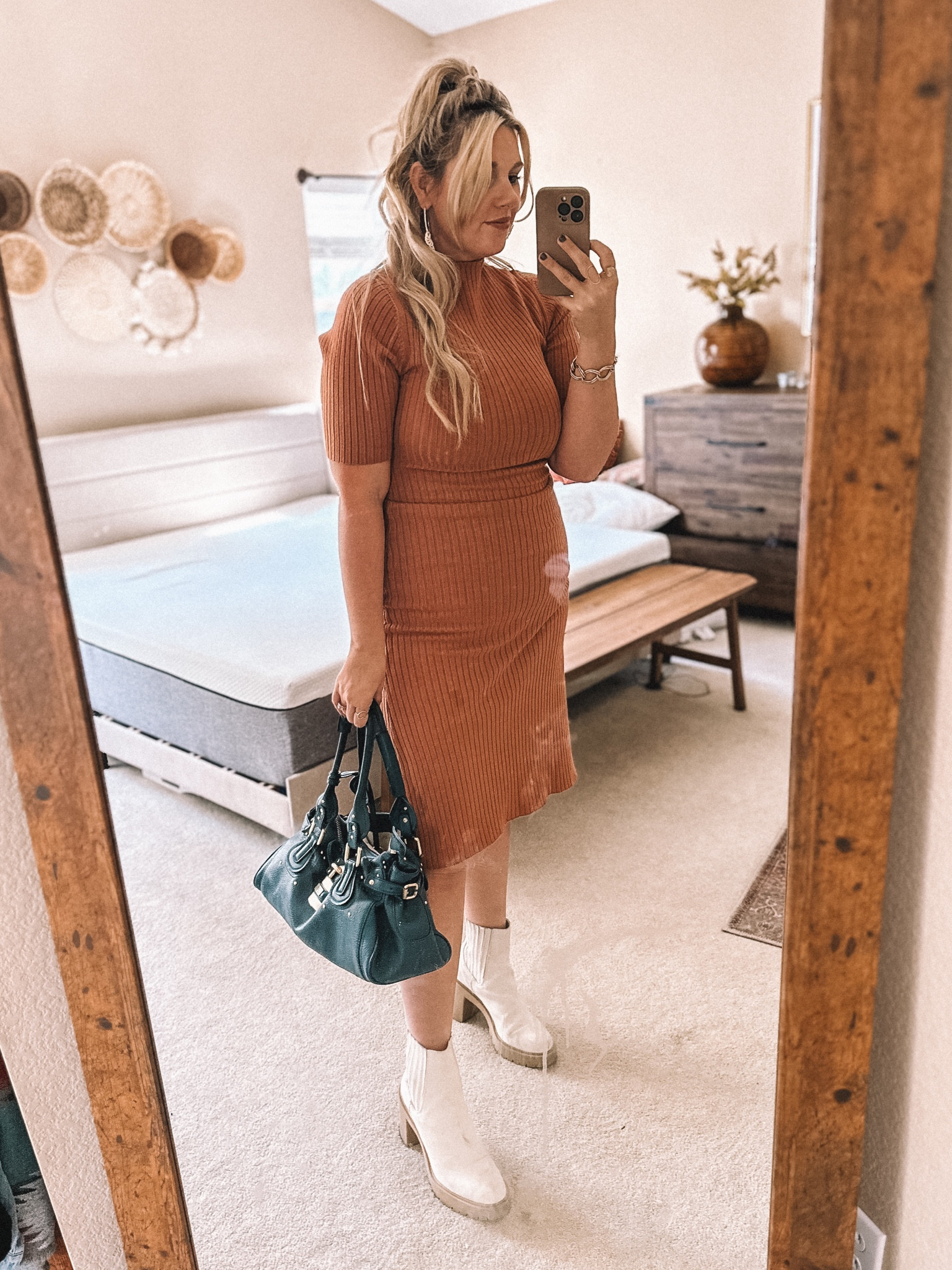 Church outfit! I linked a few similar midi dresses on my Amazon storefront and my Vince Camuto beige Chelsea boots are also linked! I also found this Chloe bag at a goodwill store and only paid $10 😱 such a score!

#LTKsalealert #LTKshoecrush #LTKfindsunder100