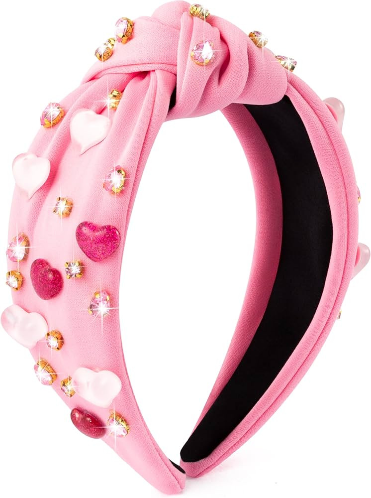 PANTIDE Heart Jeweled Knotted Headband - Valentine's Day Heart Rhinestone Crystal heart Embellish... | Amazon (US)