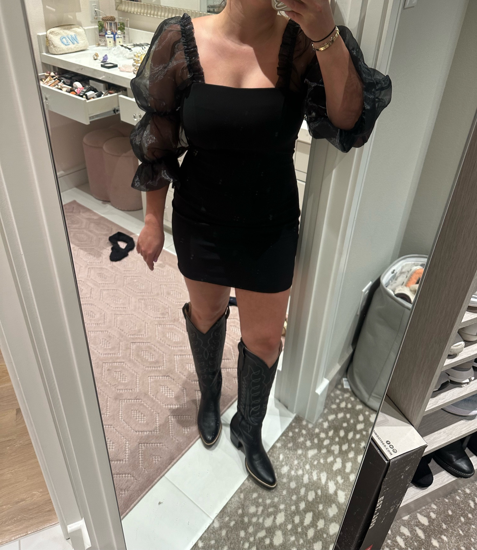 Boots are by city boots but can’t link them!! They are the tall ones 