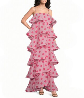 Sola Georgette Polka Dot Square Neck Sleeveless Tiered Maxi Dress | Dillard's