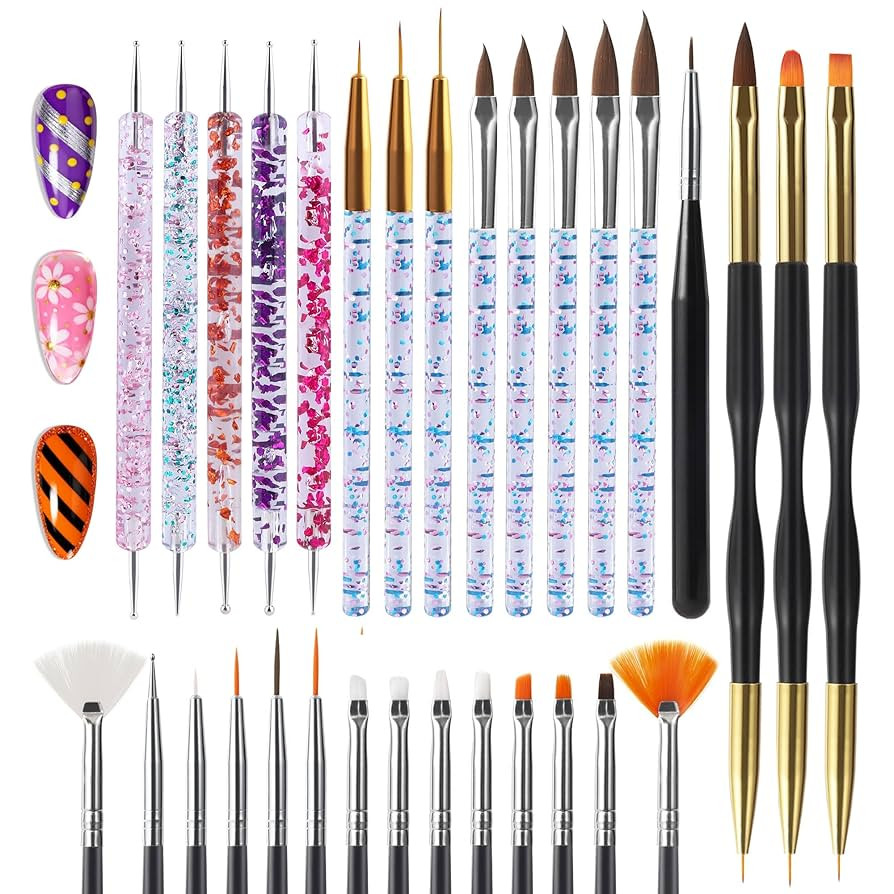 Artdone 31pcs Nail Art Brushes, Nail Art Tool Set, Dotting Tools, Dust Brush,Striping Brushes for... | Amazon (US)