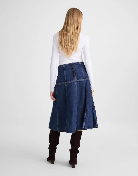 Denim Drop-Waist Midi Skirt in McKinney Wash | Madewell