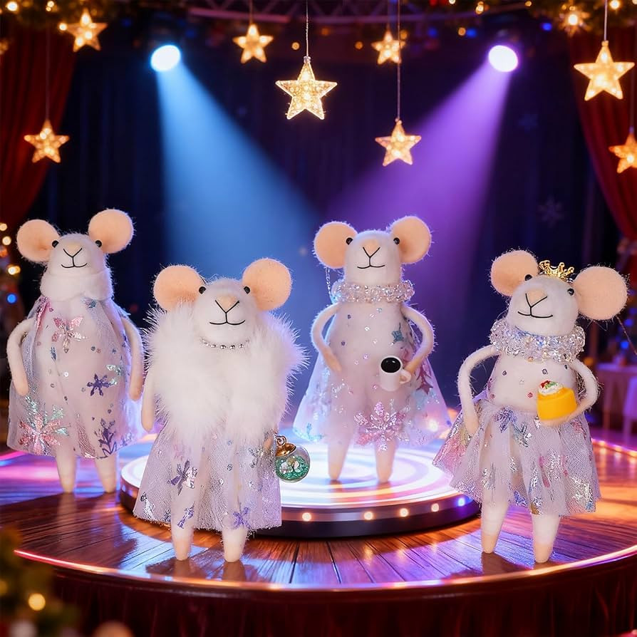 Set of 4 Christmas Felt Mouse Ornaments, 4.7" Mini Princess Mice with Lace Skirt for Xmas Tree Ha... | Amazon (US)