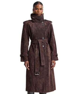 Avec Les Filles Women's Funnel-Neck Suede Oversized Trench Coat - Whiskey | Macy's