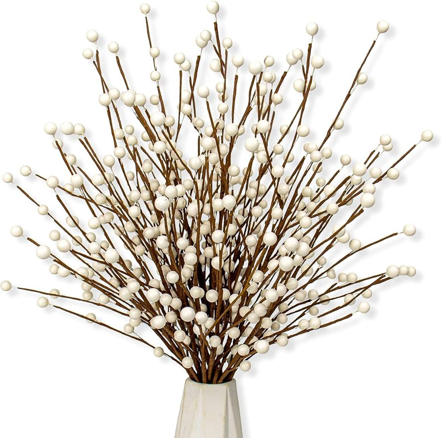 24 PCS White Berry Picks 17 Inch Tall Christmas Berry Stems Christmas Tree Branches with White Be... | Amazon (US)
