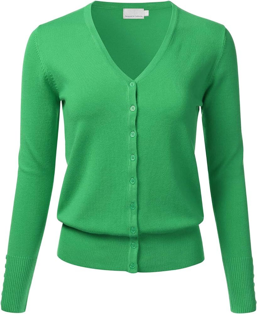 Women's Button Down V-Neck Long Sleeve Knit Cardigan with Sleeve Button Detail (S-3XL) | Amazon (US)