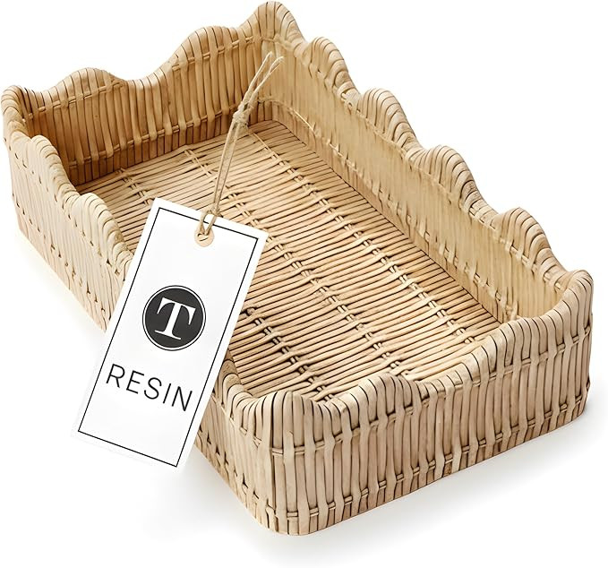 Two's Company Resin Scalloped Edge Wicker Weave Pattern - Decorative Napkin Holder, Guest Towel &... | Amazon (US)