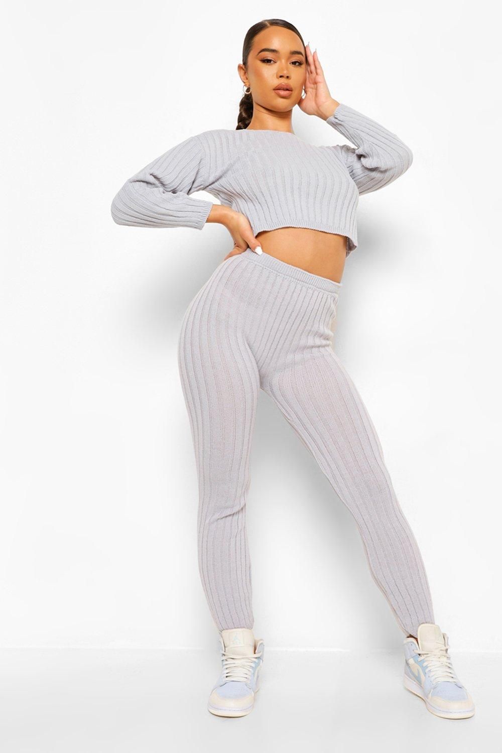 Womens Rib Knit Legging Lounge Set - Grey - S | Boohoo.com (US & CA)