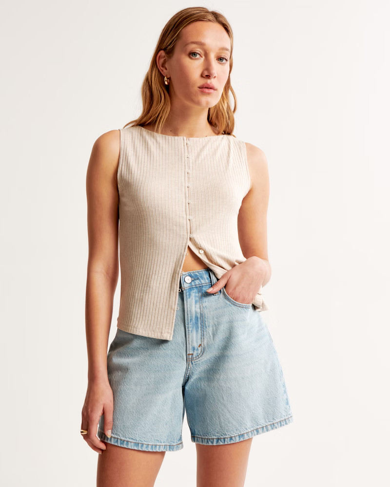 Wide Rib Slash Button-Up Top | Abercrombie & Fitch (US)