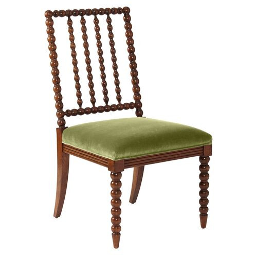 Barton Spindle Side Chair, Chestnut/Moss Velvet | One Kings Lane