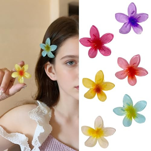 6 Pc Flower Hair Claw Clips for Women Hawaiian Frangipani Style Hair Accessories Strong Hold Acetate Claw Clip for Thick and Thin Hair Hair Clips for Women and Girls Daily Use | Amazon (US)