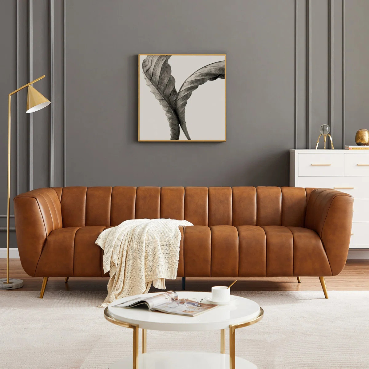 Fairbanks 85.5'' Modern Living Room Full Grain Leather Sofa Couch | Wayfair North America