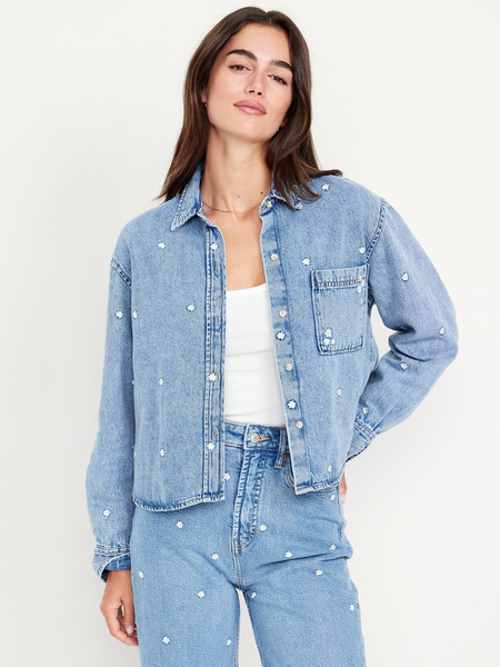 Jean Button-Down Cropped Floral Shirt | Old Navy (US)