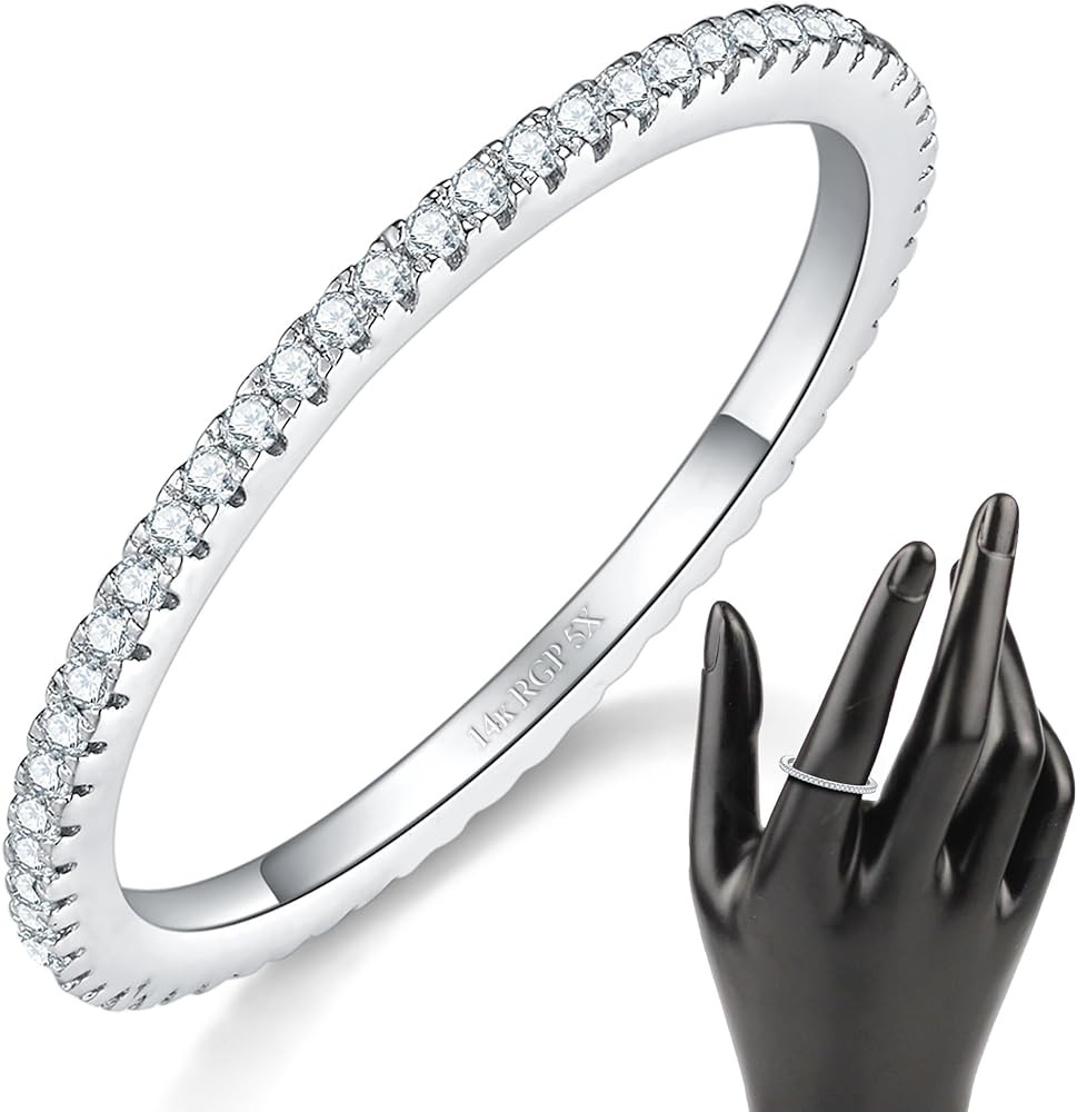 Amazon.com: MINDDHA Elegant 14K White Gold Plated Silver Cubic Zirconia Simulated Diamond Stackab... | Amazon (US)