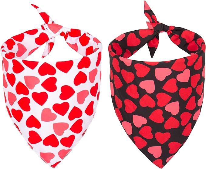 PTDECOR Valentine's Day Dog Bandana Reversible Triangle Bibs Scarf Valentine Day Bandanas for Med... | Amazon (US)