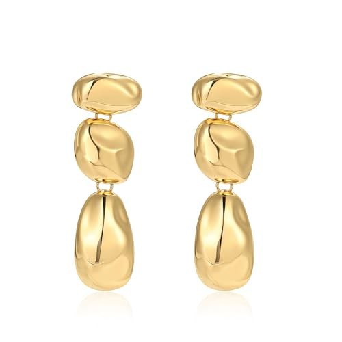 ROISE LADY 18K Gold Plated Geometric Chunky Earrings Dangle for Women Gold Statement Drop Dangle Earrings Stainless Steel Waterproof Non Tarnish Trendy Jewelry | Amazon (US)