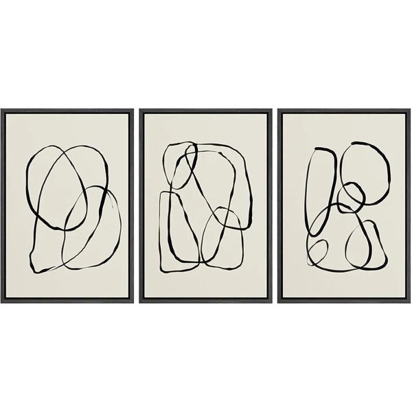 Modern Duotone Geometric Spiral Ring Circle Collage 3 Piece Framed Wall Art. Framed On Canvas 3 P... | Wayfair North America