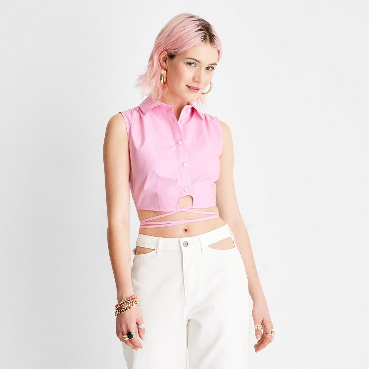 Women's Collared Wrap Around Waist Tie Cropped Top - Future Collective™ with Alani Noelle | Target