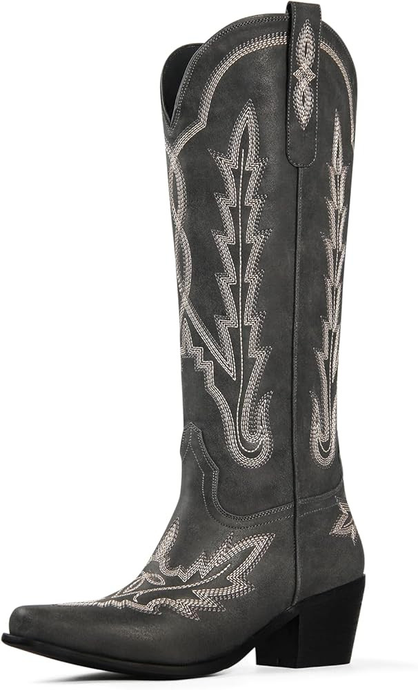 Ouepiano Cowboy Boots for Women Knee High Cowgirl Boots with Classic Embroidered Slip On Pointed ... | Amazon (US)