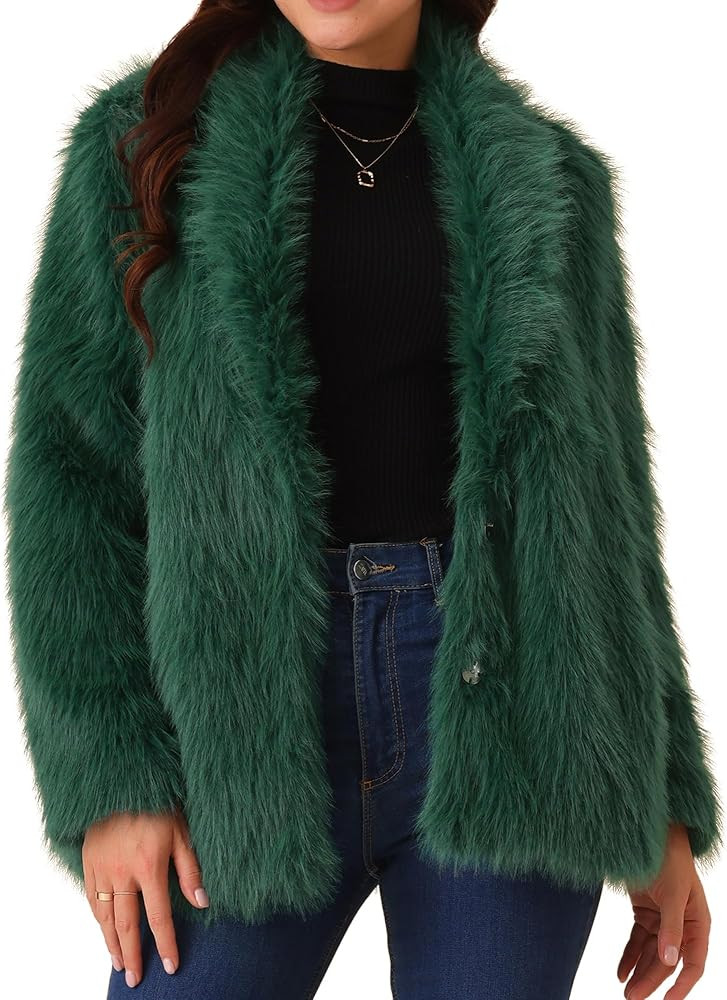 Seta T Women's Faux Fur Coat Long Sleeve Pockets Lapel Shaggy Warm Winter Overcoat Fluffy Jackets | Amazon (US)