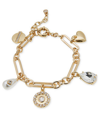 On 34th Gold-Tone Crystal & Imitation Pearl Mixed Charm Bracelet, Created for Macy's - Macy's | Macy's