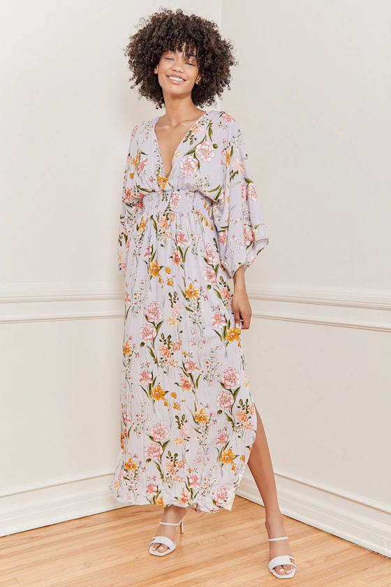 Happiness Abound Lavender Floral Print Maxi Dress | Lulus (US)