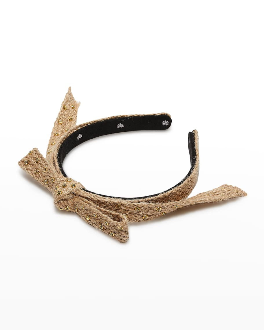Lele Sadoughi Studded Bow Burlap Slim Headband | Neiman Marcus