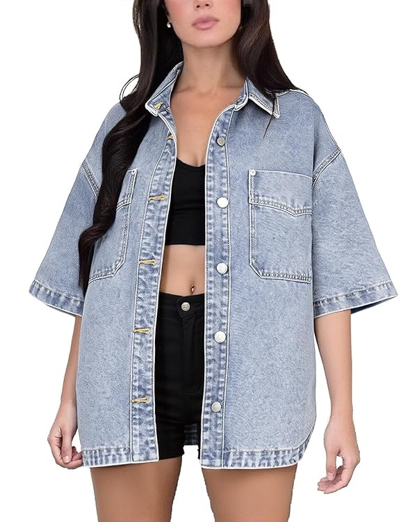 Womens Denim Jacket Wash Jean Jacket Coats With Pockets | Amazon (US)